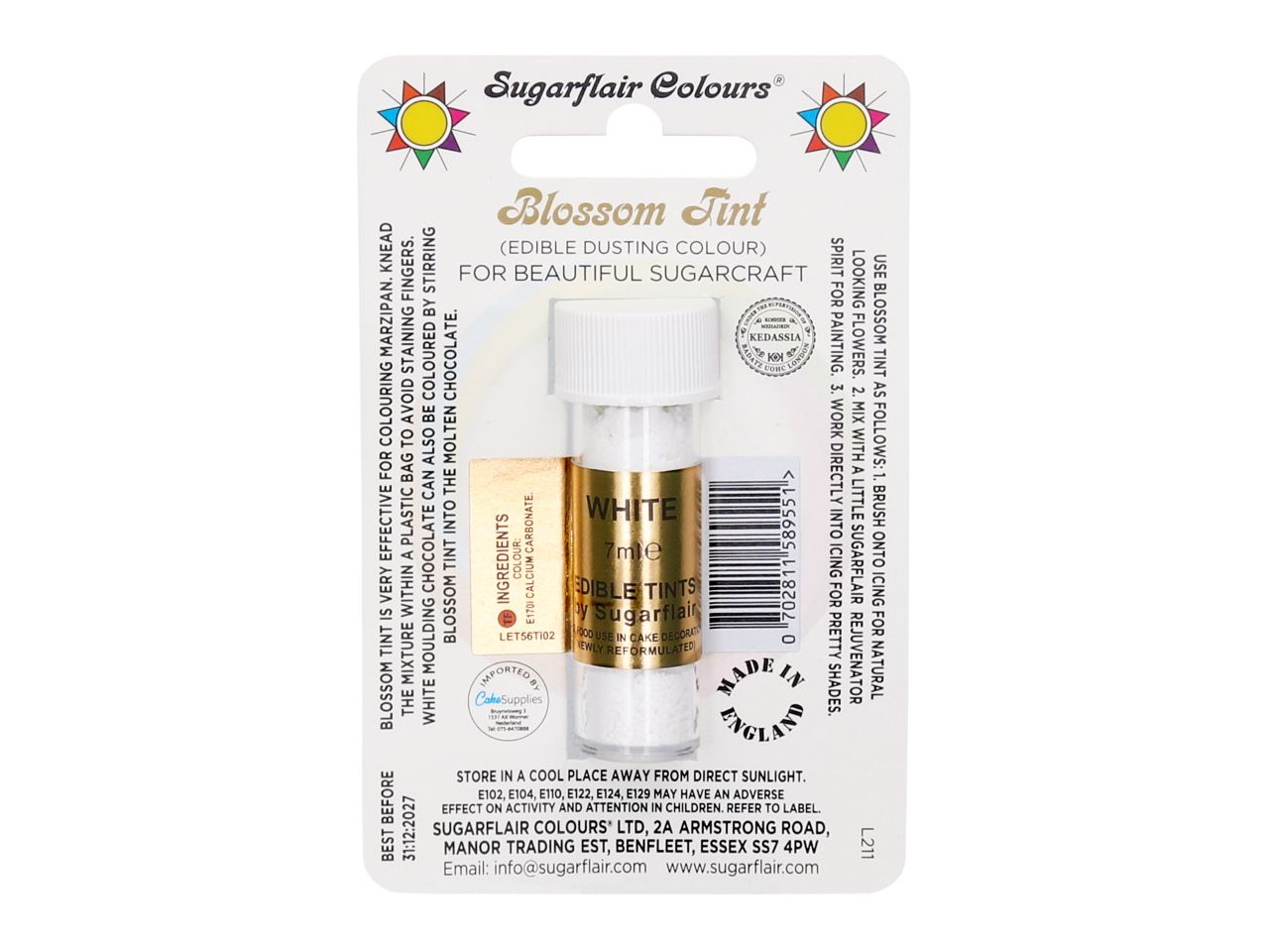 Sugarflair: Lebensmittelfarbpulver White, Weiß, 7 ml