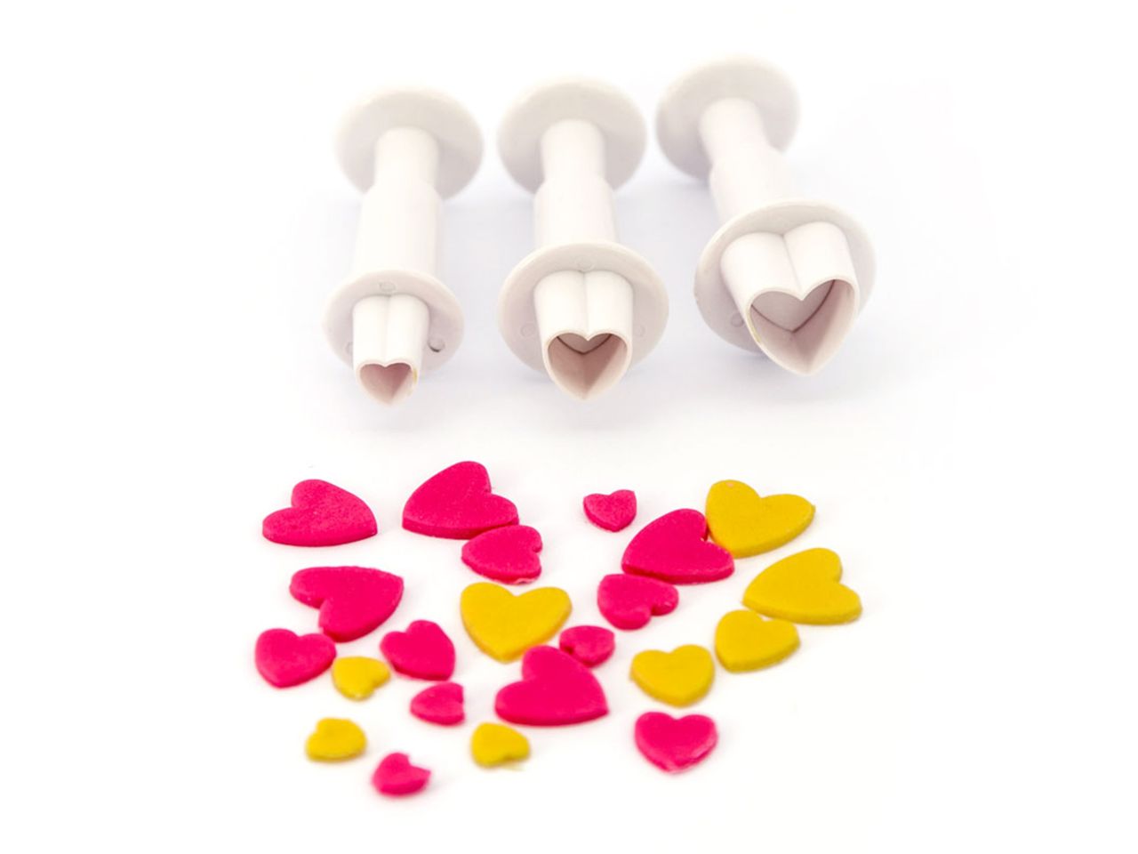 DEKOFEE Mini-Ausstecher-Set mit Stempel: Herzen, Kunststoff, Weiß, 3 Größen