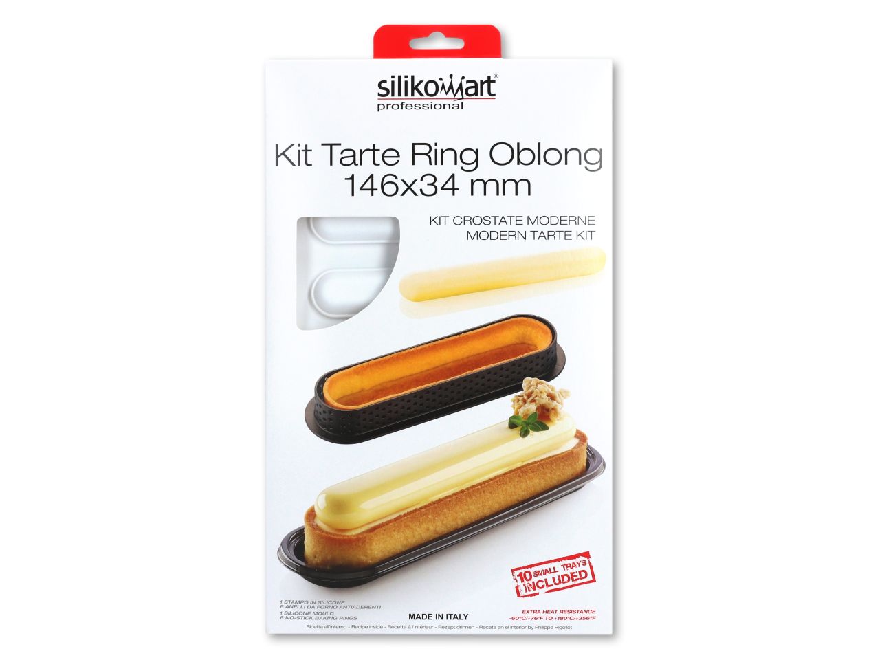 SILIKOMART Silikonform-Kit: Tarte Oblong, Weiß & Schwarz, 7-teilig, 6 Mulden, 14,6 x 3,4 x 3,2 cm