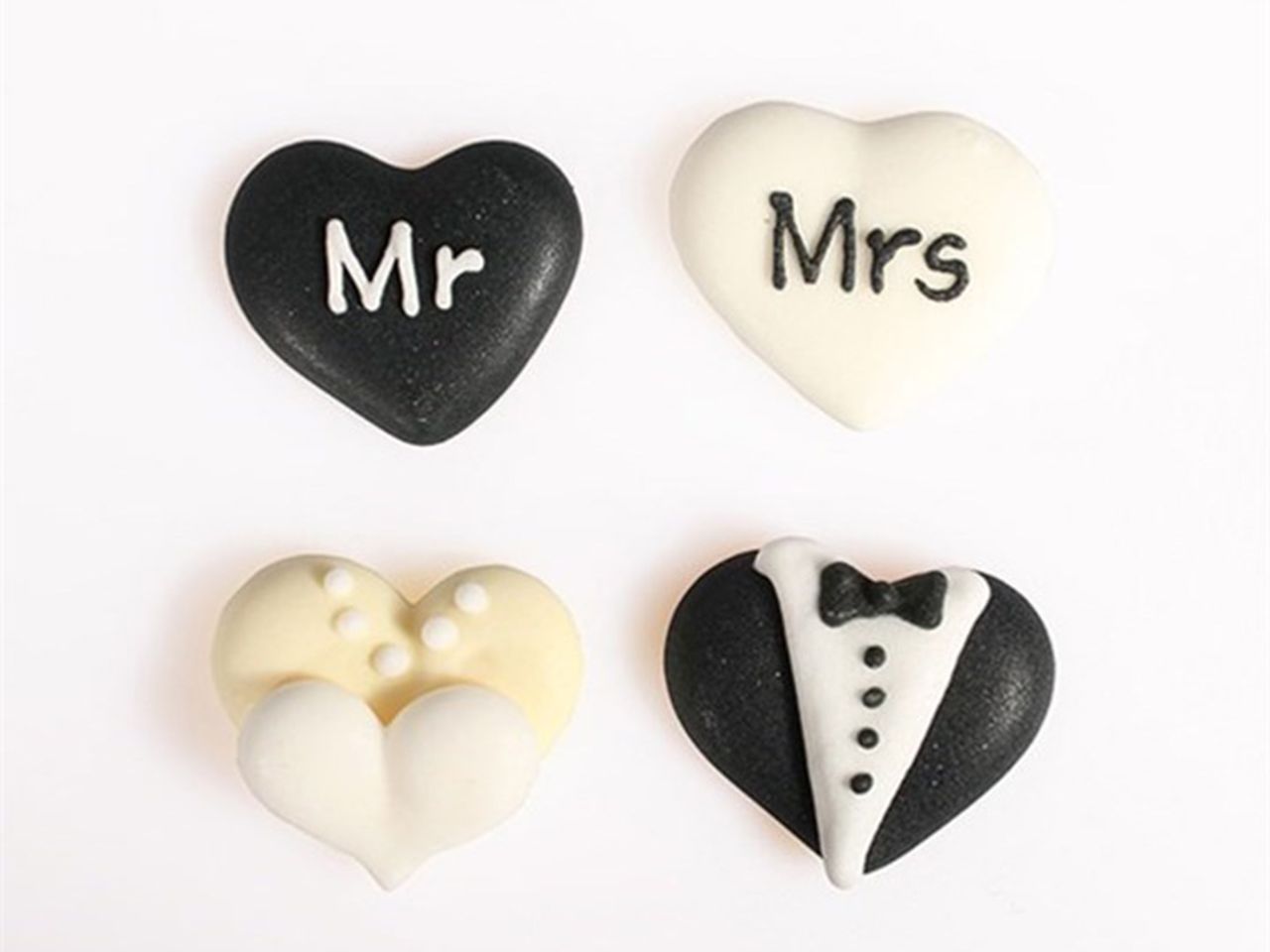 Culpitt: Zuckerdekor Mr. & Mrs., 4 Designs, Schwarz-Weiß, 12 Stück à 25 x 21 mm