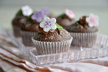 Schoko-Muffin mit Blumen