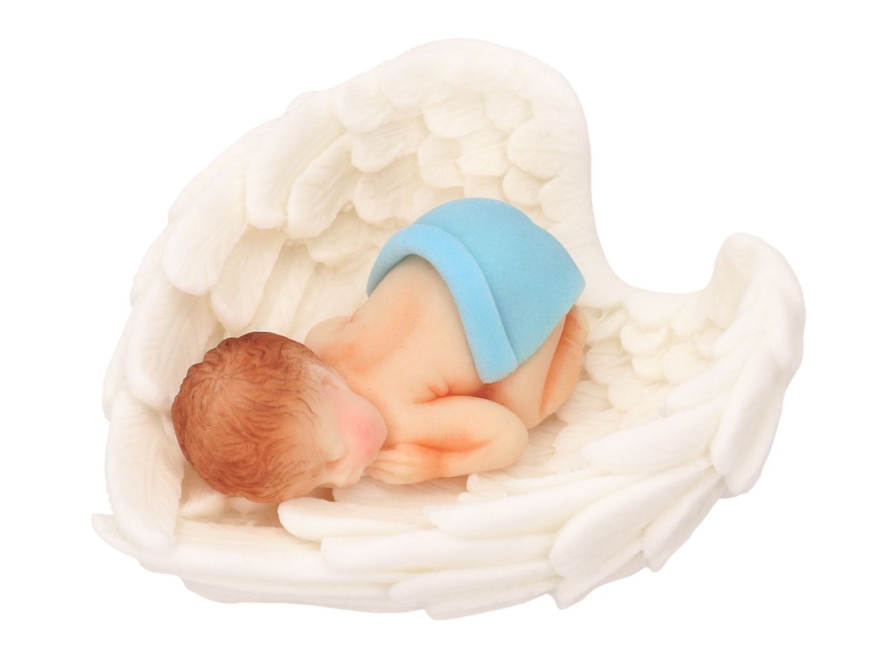 3D-Fondantfigur Baby Boy auf Flügeln, Hellblau & Weiß, 9 x 8 cm