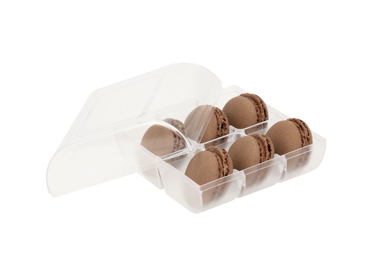 Macaron-Halbschalen, 12 Stück braun in 6er Box transparent