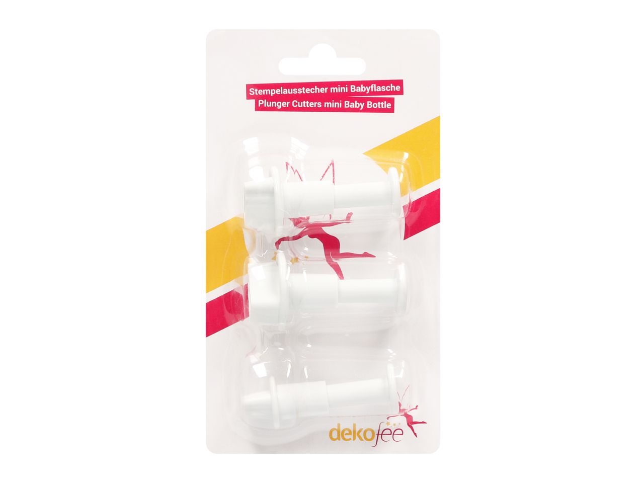 DEKOFEE Mini-Ausstecher-Set mit Stempel: Babyflasche, Kunststoff, Weiß, 3er-Set