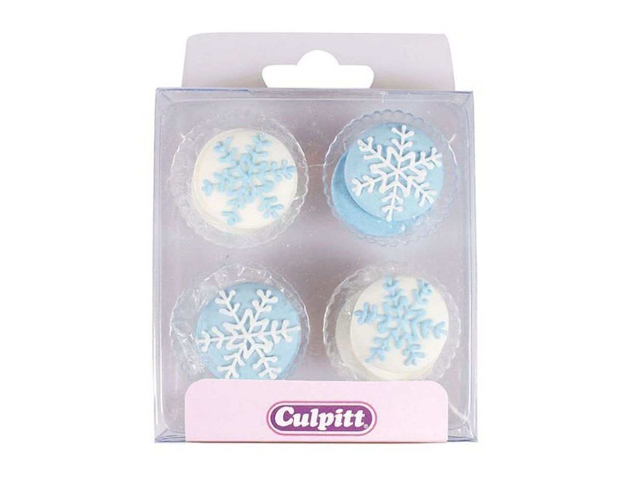 Culpitt: Zuckerdekor Eiskristalle & Schneeflocken, Hellblau & Weiß, 12 Stück à 25 mm