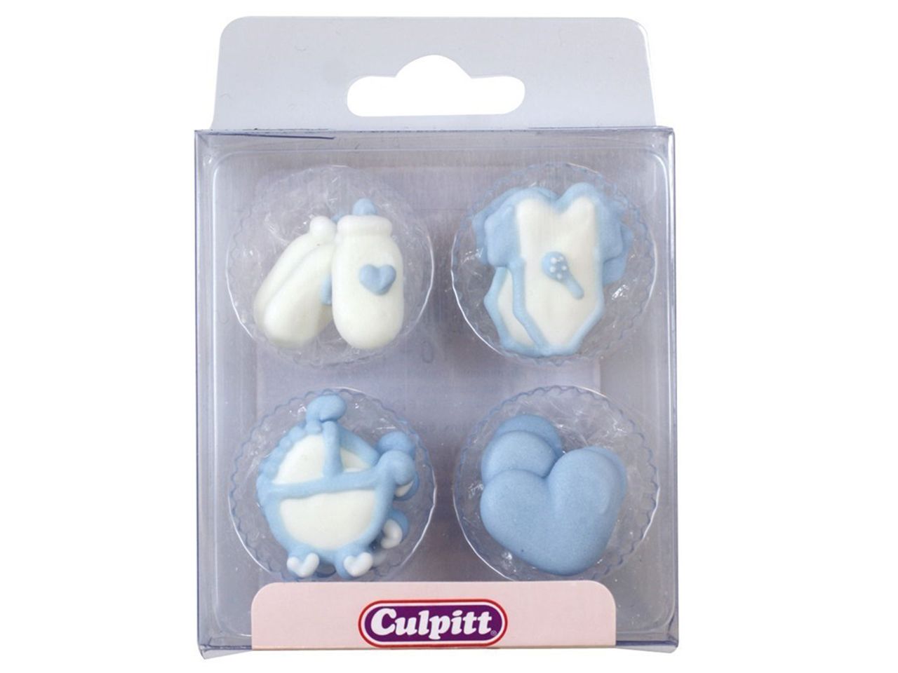 Culpitt: Zuckerdekor Baby Babyblau, Blau & Weiß, 12 Stück à 28 x 25 x 5 mm