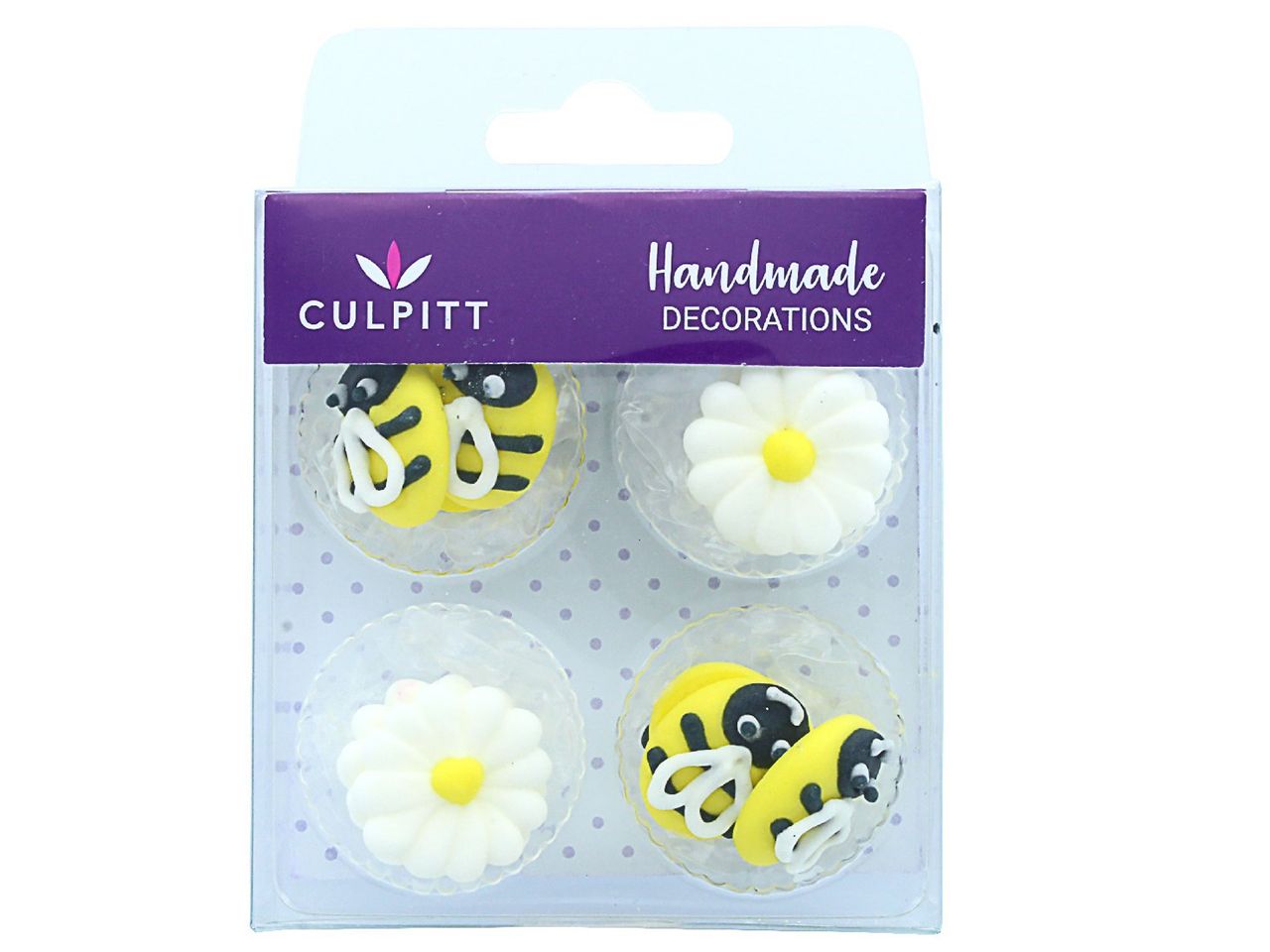 Culpitt: Zuckerdekor Bienen & Blumen, Gelb, Schwarz & Weiß, 12 Stück à 25 mm