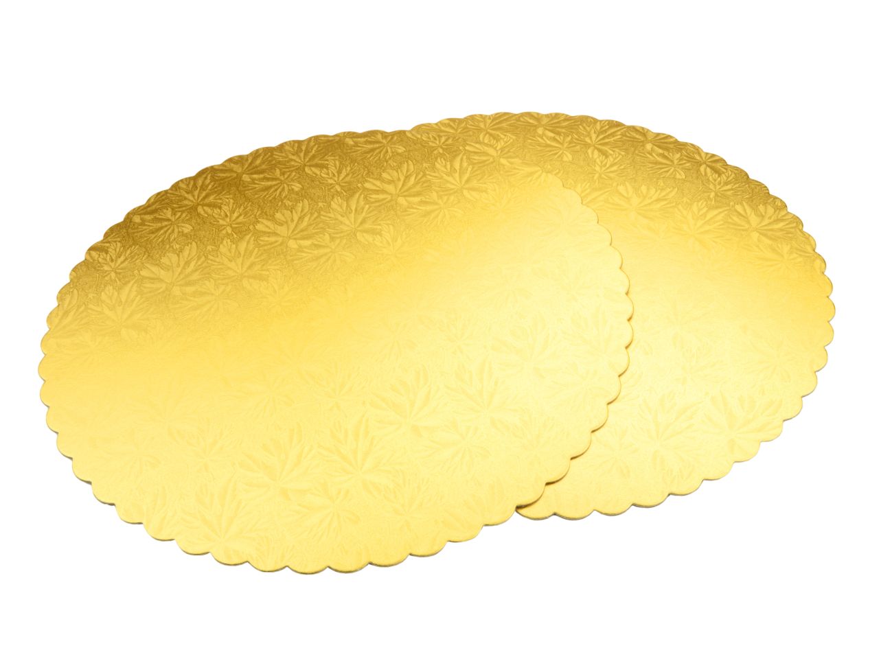Cakeboard: Gold mit Blatt-Dekor, 2 Stück à 34 cm, 1,5 mm