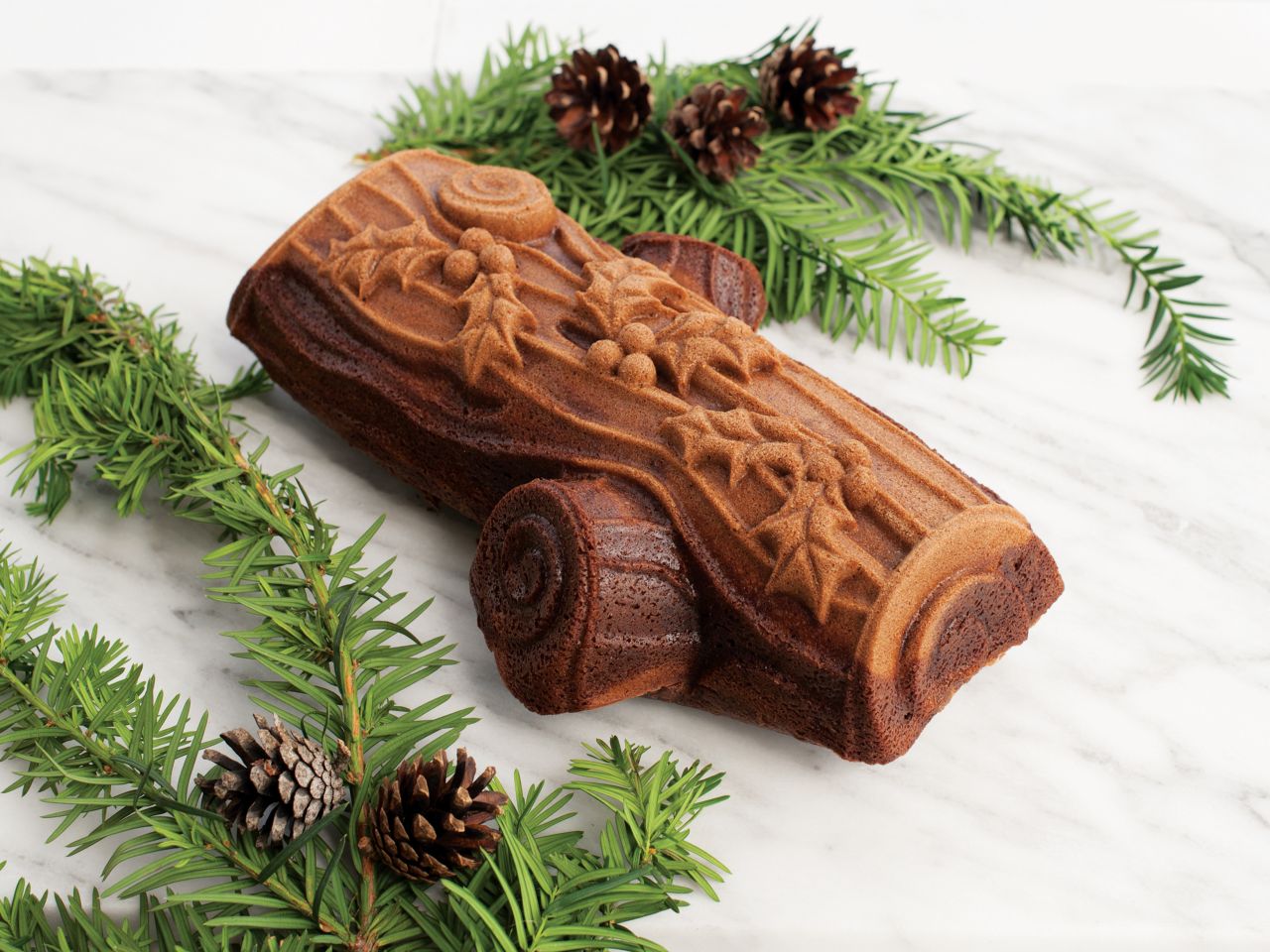 Nordic Ware: Aluguss-Backform Julblock Bûche de Noël, Antihaft, 2,13 L, 31,5 x 19 x 8 cm