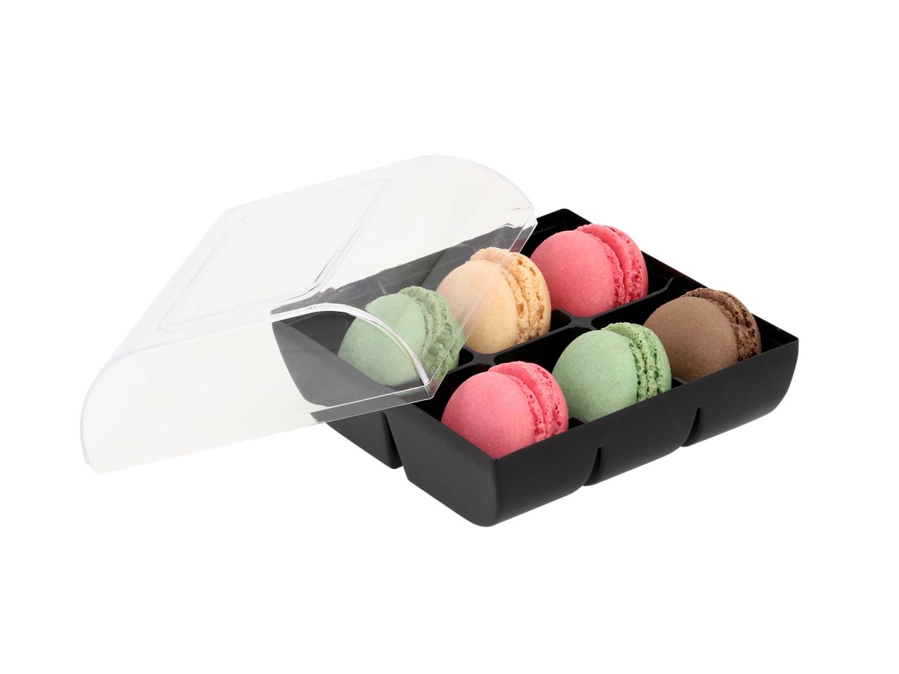 Macaron-Halbschalen, 12 Stück bunt in 6er Box schwarz