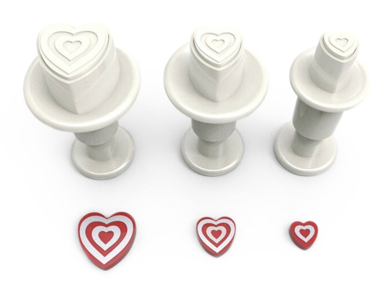 DEKOFEE Mini-Ausstecher-Set mit Stempel: Herzen mit Muster, Kunststoff, Weiß, 3er-Set