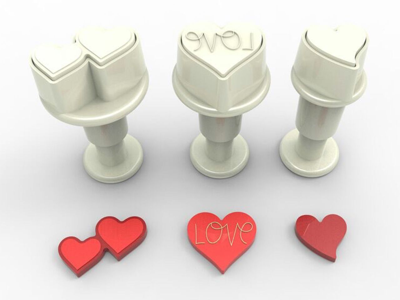 DEKOFEE Mini-Ausstecher-Set mit Stempel: Herzchen, Kunststoff, Weiß, 3 Größen