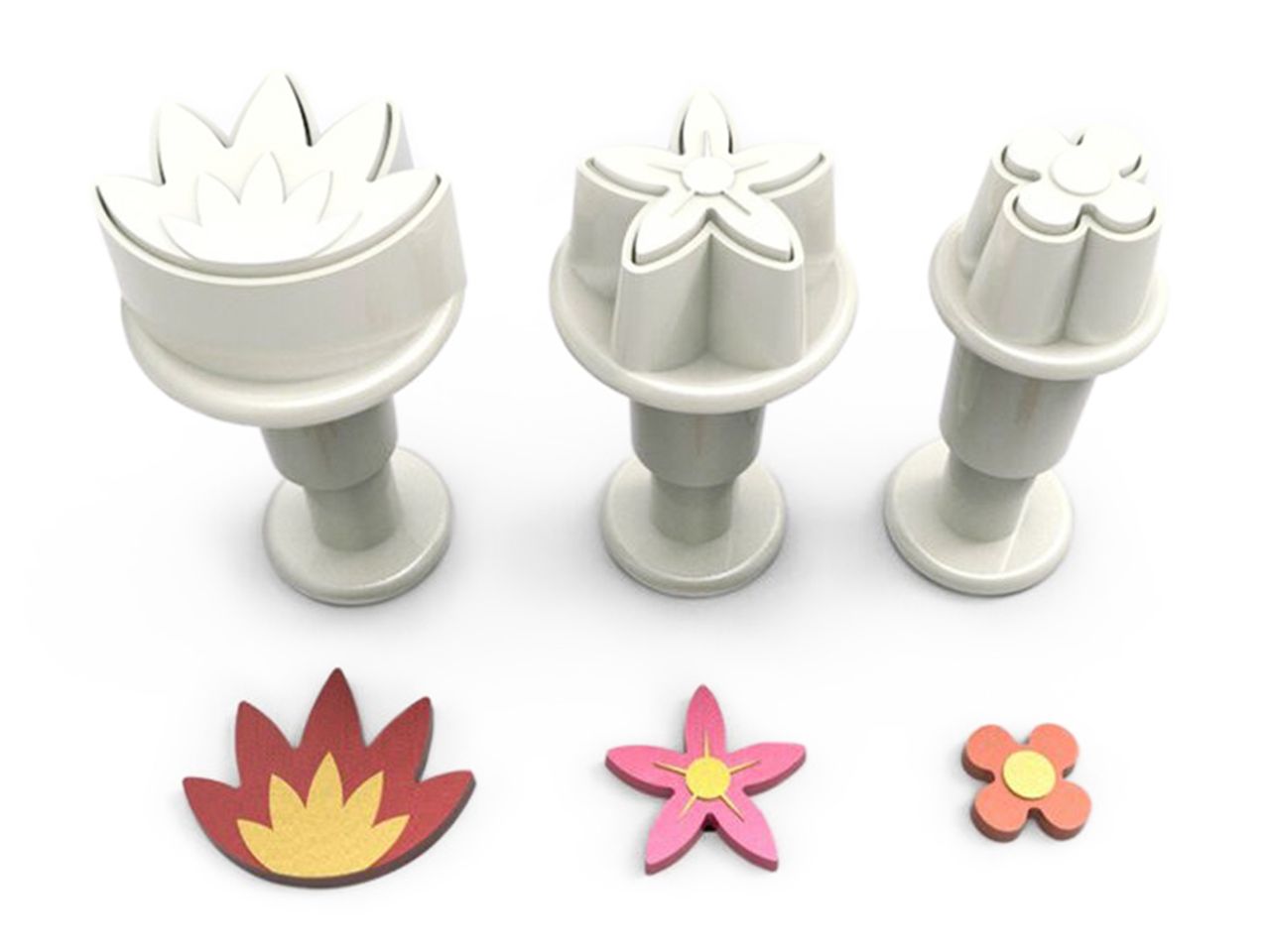 DEKOFEE Mini-Ausstecher-Set mit Stempel: Blüten, Kunststoff, Weiß, 3er-Set