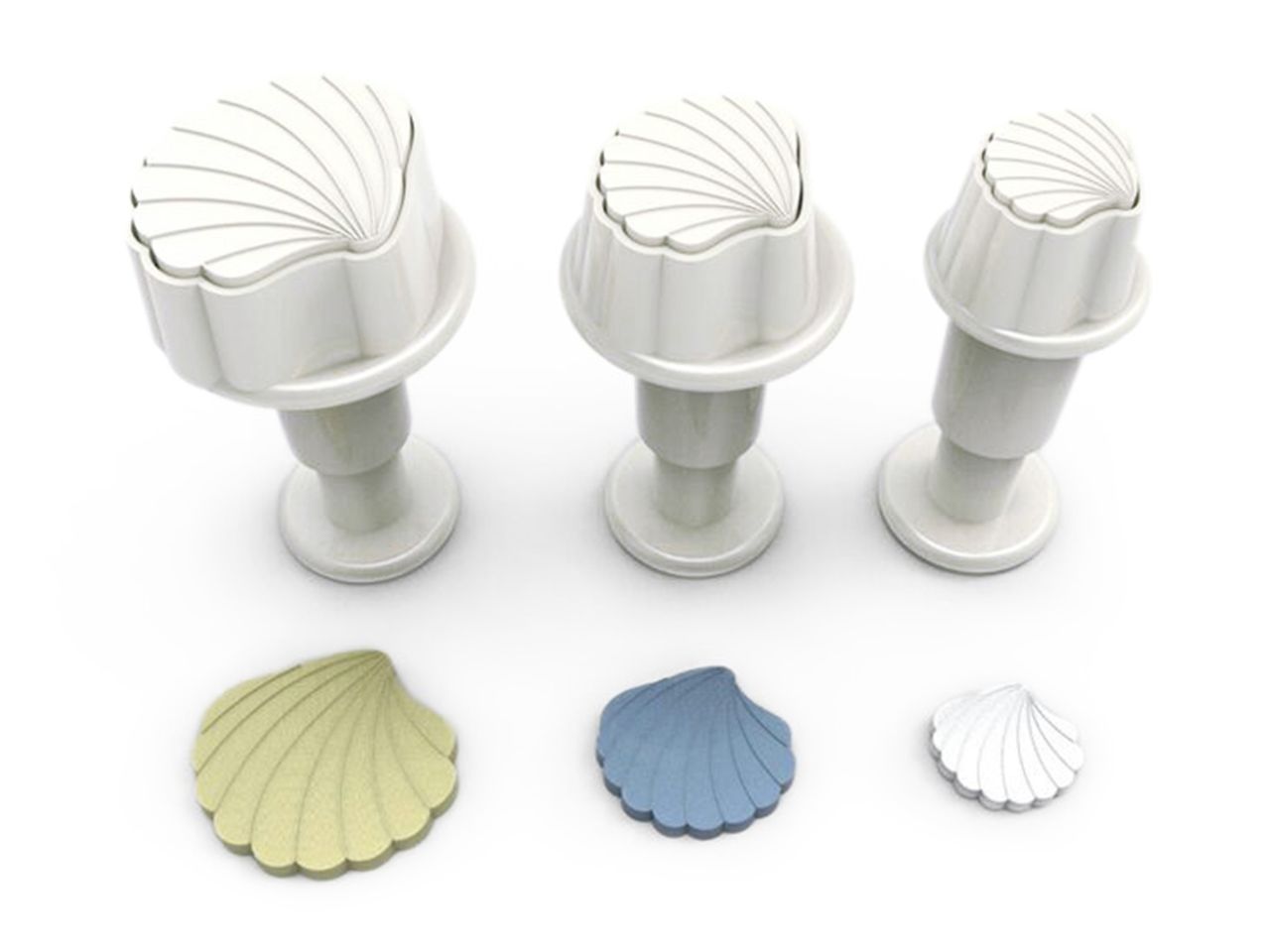 DEKOFEE Mini-Ausstecher-Set mit Stempel: Muscheln, Kunststoff, Weiß, 3er-Set