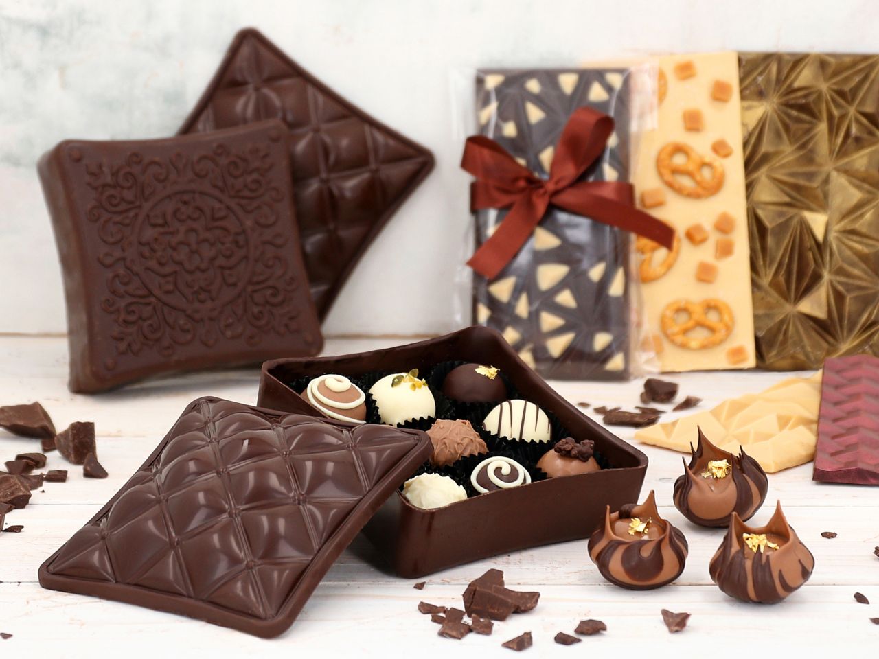 Schokoladenform: Schatulle, Kunststoff, transparent, 1 Mulde à 11,7 x 11,7 x 2,7 cm
