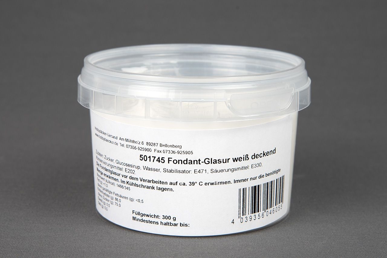 Fondant Glasur weiß deckend, 300g Dose