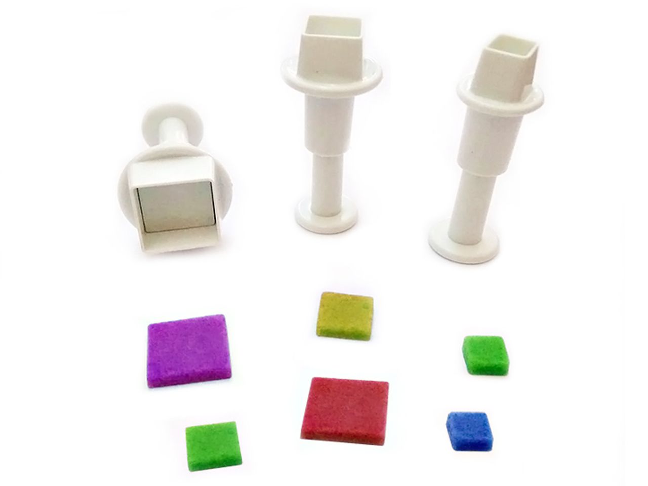 DEKOFEE Mini-Ausstecher-Set mit Stempel: Quadrate, Kunststoff, Weiß, 3er-Set