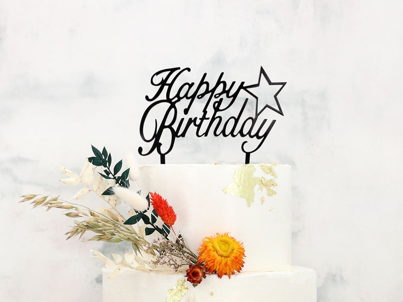 Cake Topper: Happy Birthday, Schwarz, 15 x 15 cm