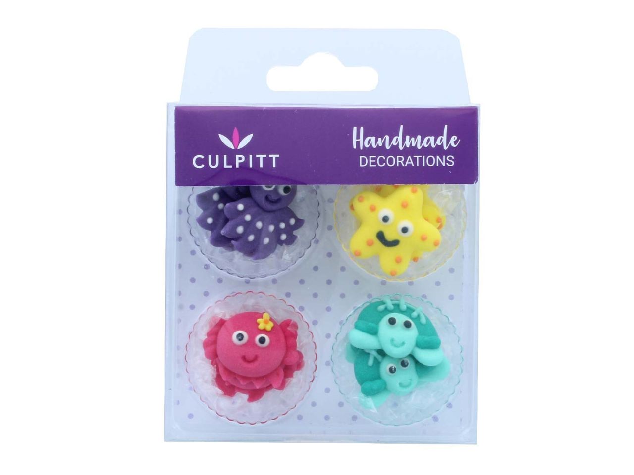 CULPITT Zuckerdekor: Meerestiere, Royal Icing, 4 Designs, 12 Stück à 2,5 cm