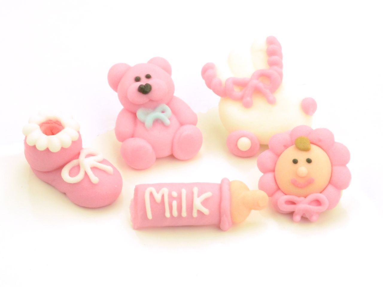 3D-Zuckerfiguren Taufe 5er-Set Pink, Babyrosa, 5 Stück à 35 x 30 x 15 mm