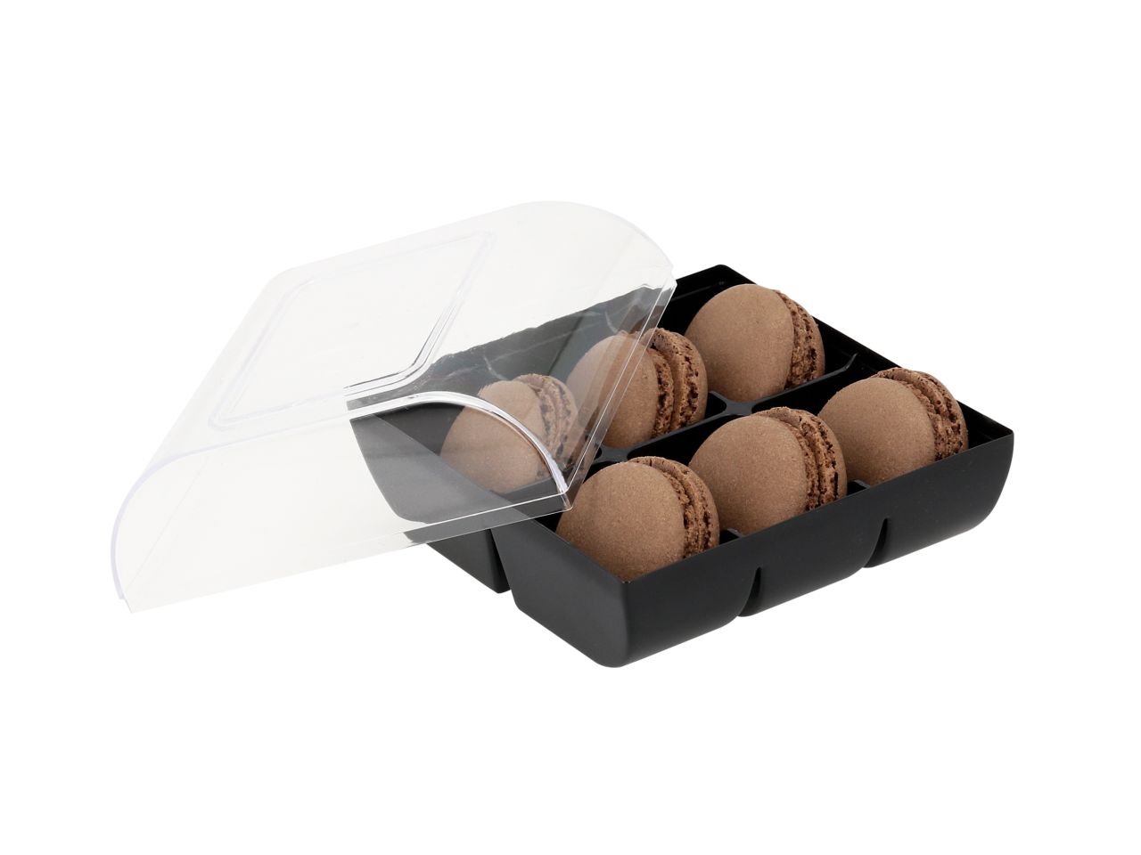 Macaron-Halbschalen, 12 Stück braun in 6er Box schwarz