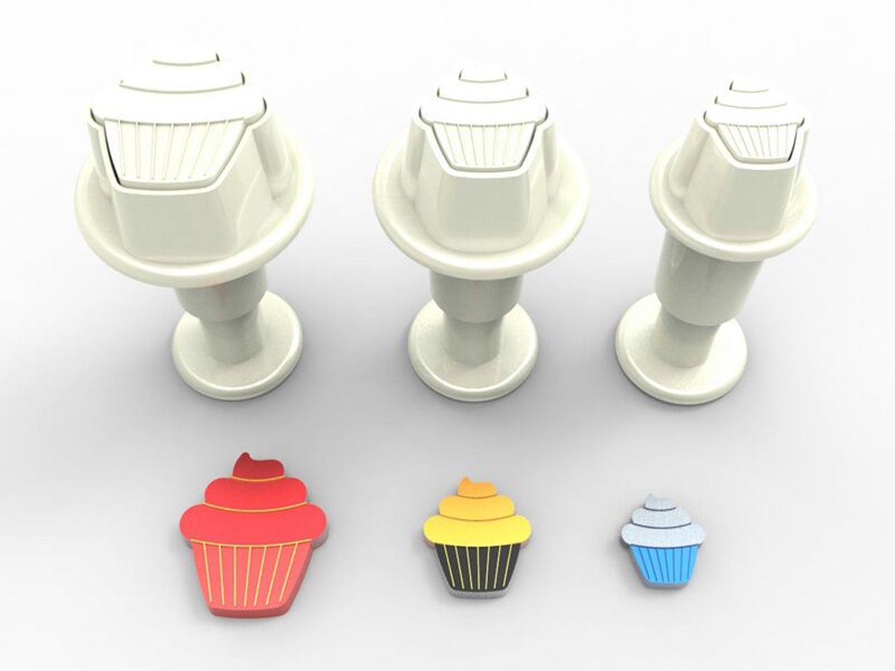 DEKOFEE Mini-Ausstecher-Set mit Stempel: Cupcake, Kunststoff, Weiß, 3er-Set