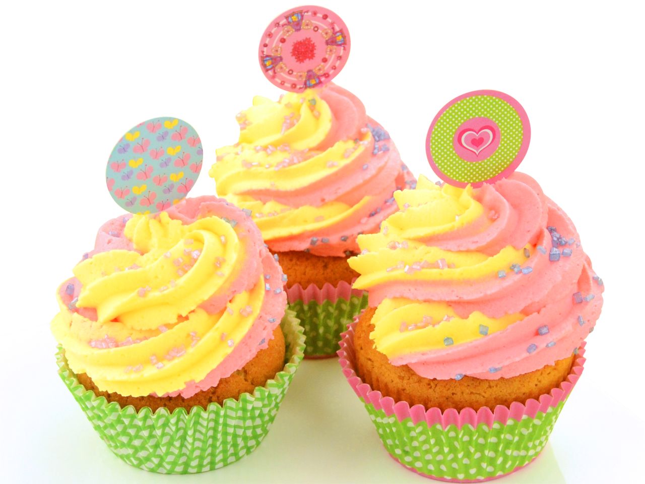 Cupcake-Dekor-Set: Picknick, Papier, Grün & Pink, 24 Förmchen à 5 cm + 12 Topper