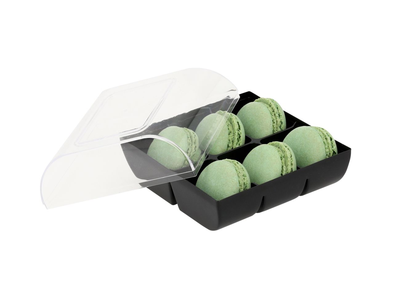 Macaron-Halbschalen, 12 Stück grün in 6er Box schwarz