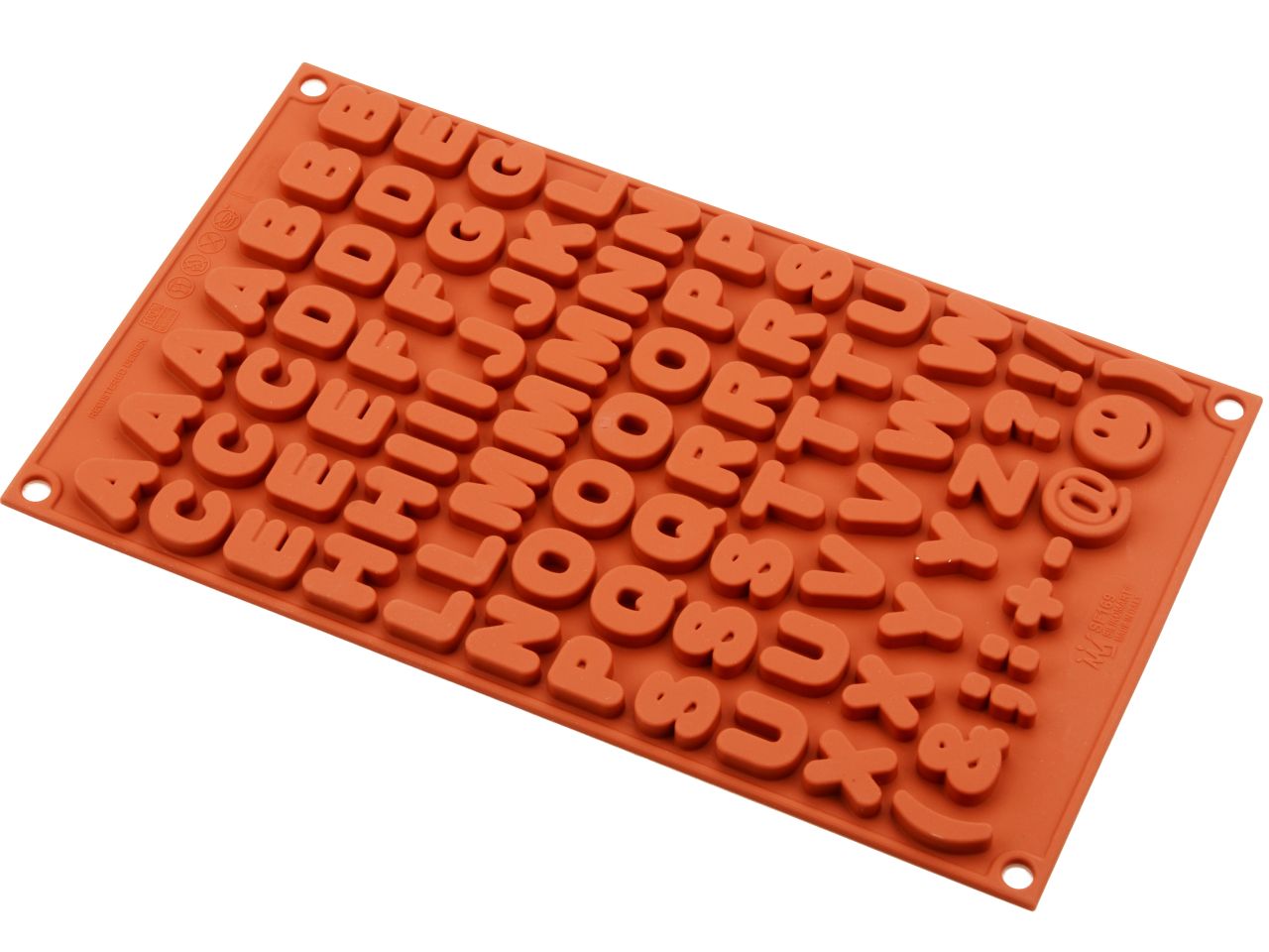 SILIKOMART Silikonform Mini: Buchstaben, Terracotta, 81 Mulden à 18 x 5 mm