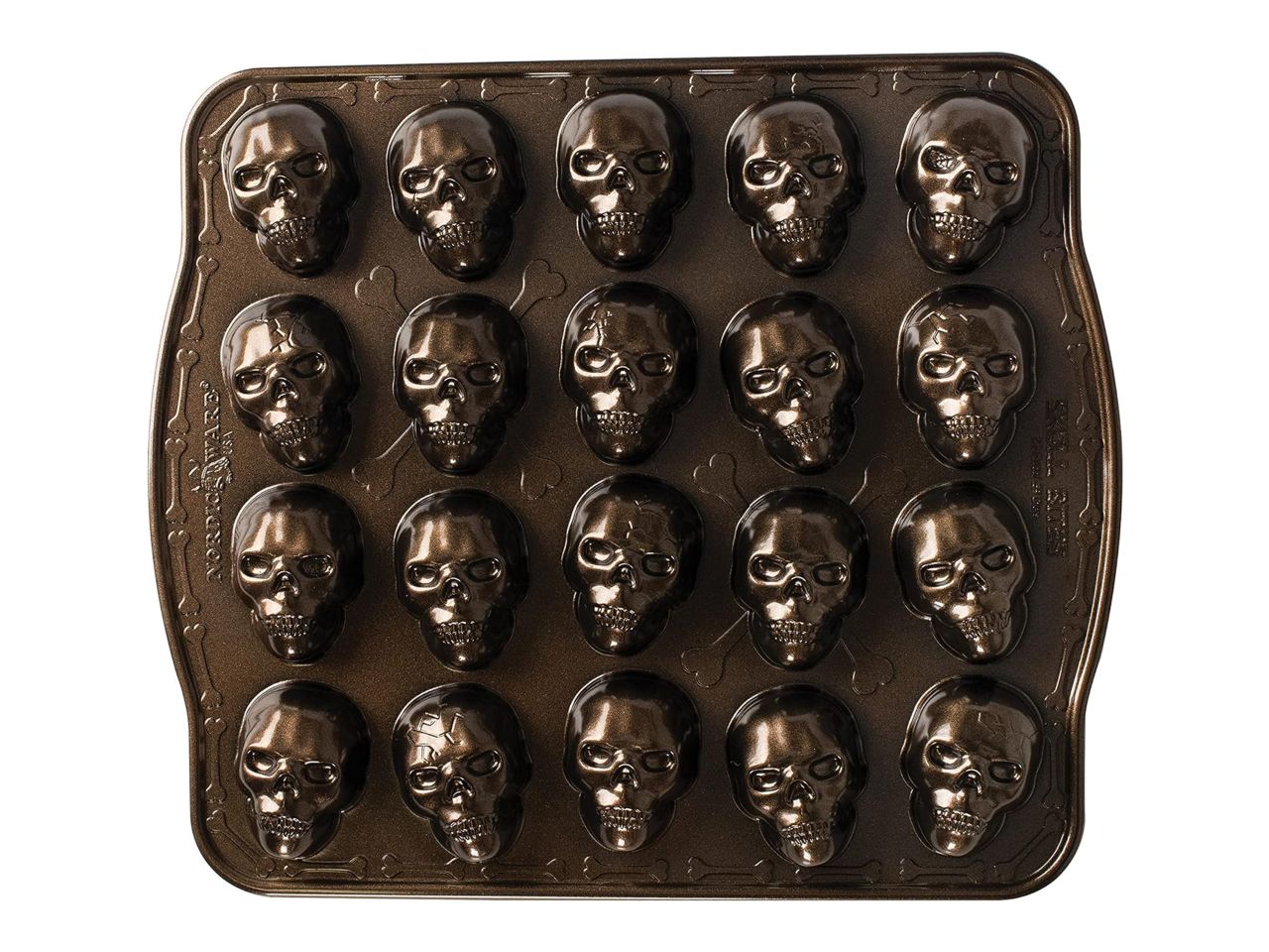 Nordic Ware: Aluguss-Backform Skull Bites Cakelet, Antihaft, 0,59 L, 20 Mulden à 5,5 x 4 x 3 cm