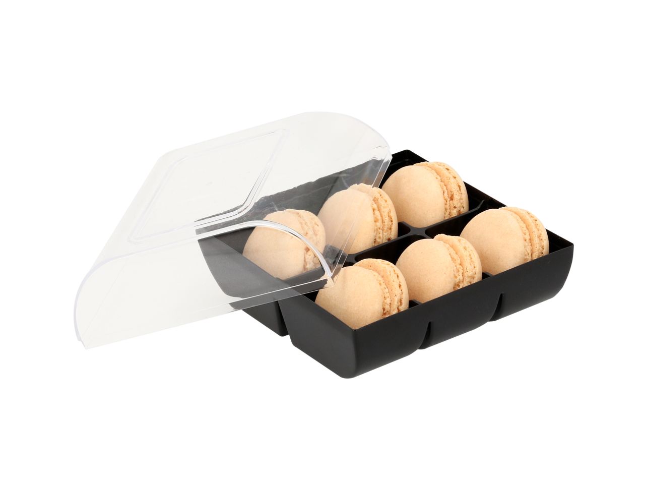 Macaron-Halbschalen, 12 Stück champagner in 6er Box schwarz