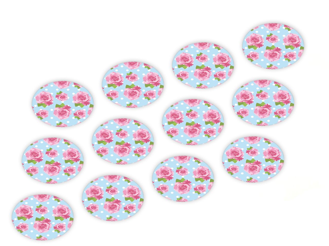 Cupcake Buttons: Rosen, Fondant, Pink & Hellblau, 12 Stück á 3 cm