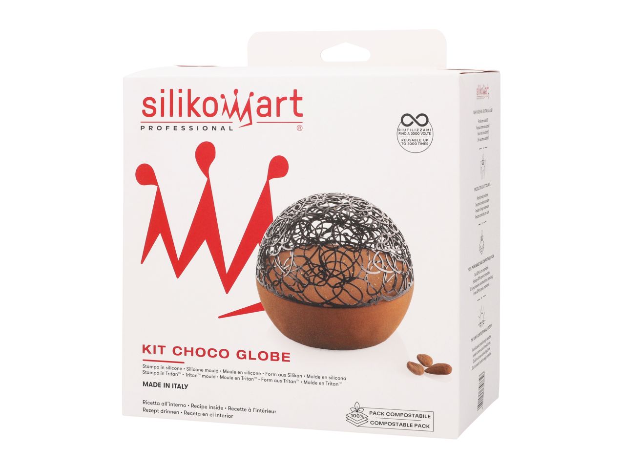 SILIKOMART Silikonform-Kit: Choco Globe, Silikon & Tritan™, Weiß & Schwarz, 3-teilig, 15 x 7,5 cm