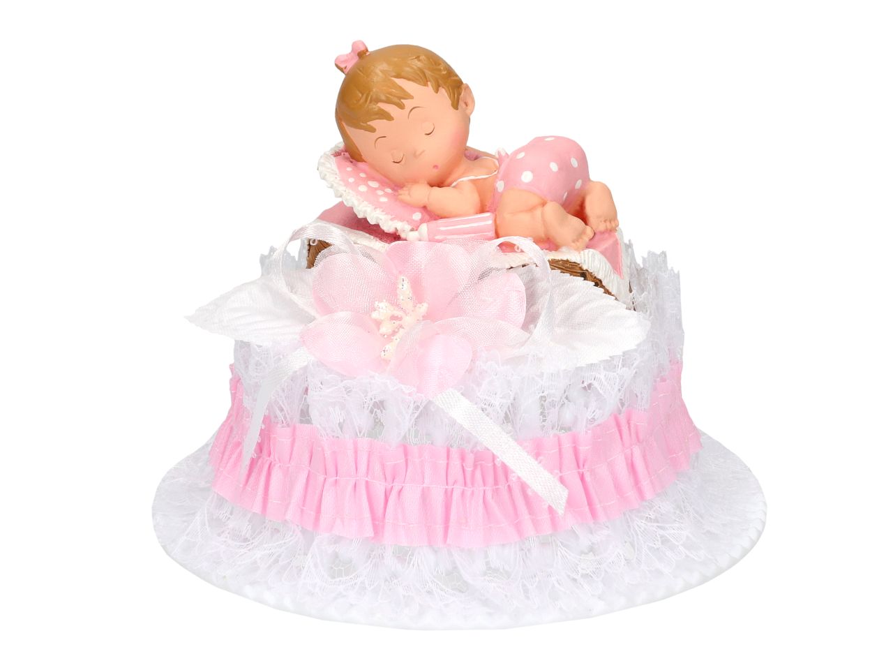 Tortenaufsatz: Baby im Korb, Rosa, nicht essbar, 20 x 13 x 13 cm