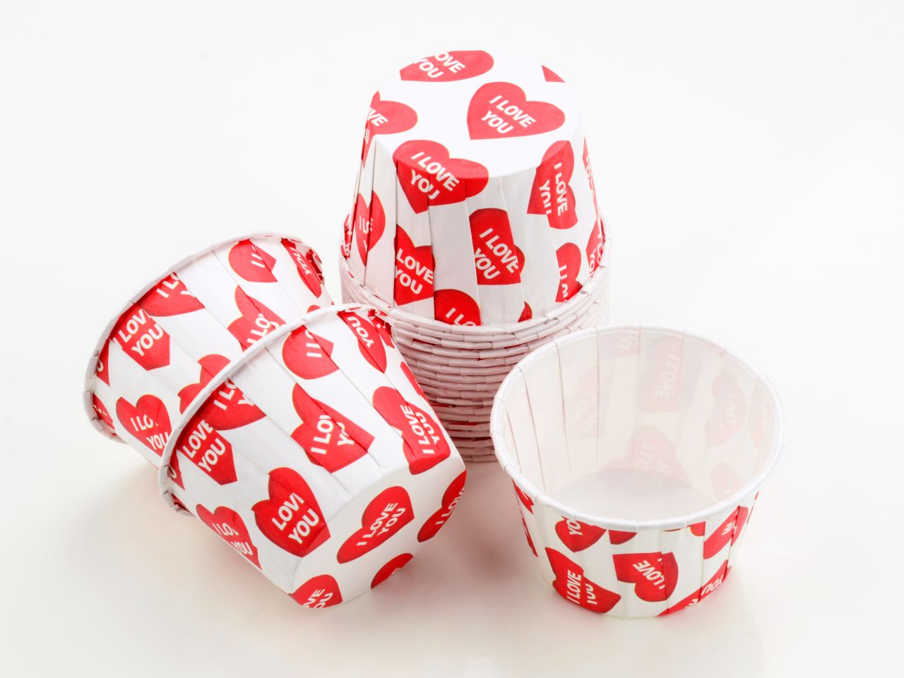 Cupcakes-Becher: I Love You, Rot-Weiß, 20 Stück à 50 x 42 mm