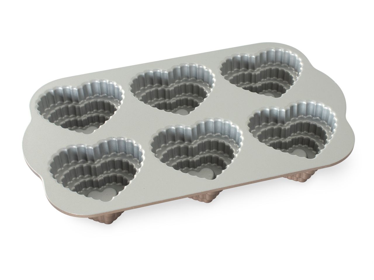 Nordic Ware: Aluguss-Backform Tiered Heart Cakelet, Antihaft, 0,71 L, 6 Mulden à 8 x 7,5 x 4 cm 