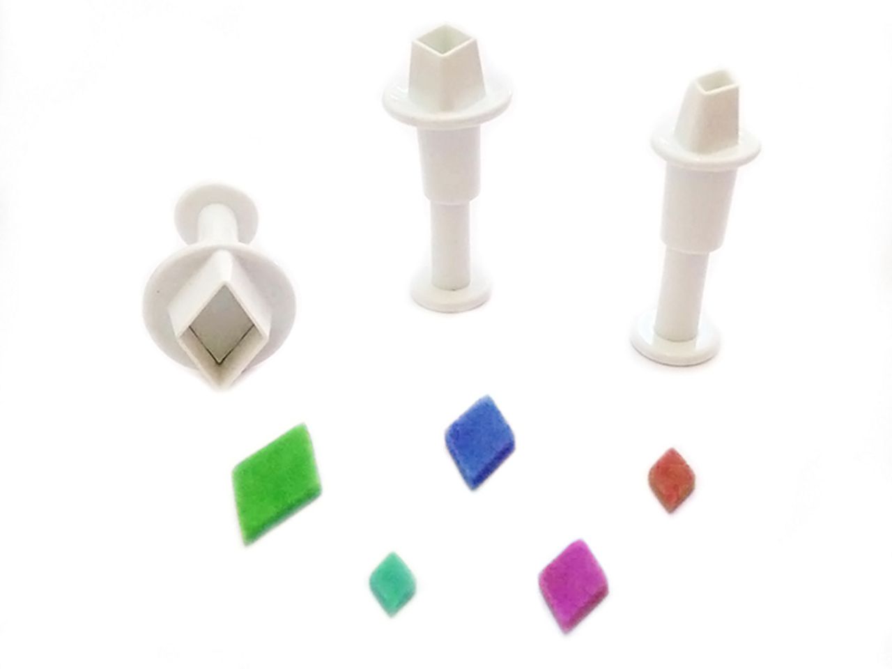DEKOFEE Mini-Ausstecher-Set mit Stempel: Rauten, Kunststoff, Weiß, 3er-Set