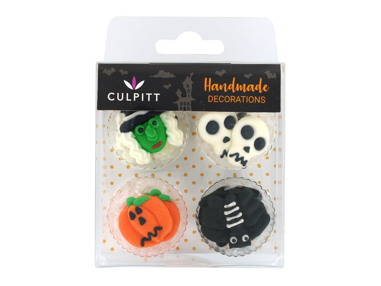 CULPITT Zuckerdekor: Halloween, Royal Icing, 4 Designs, 12 Stück à 2,5 cm