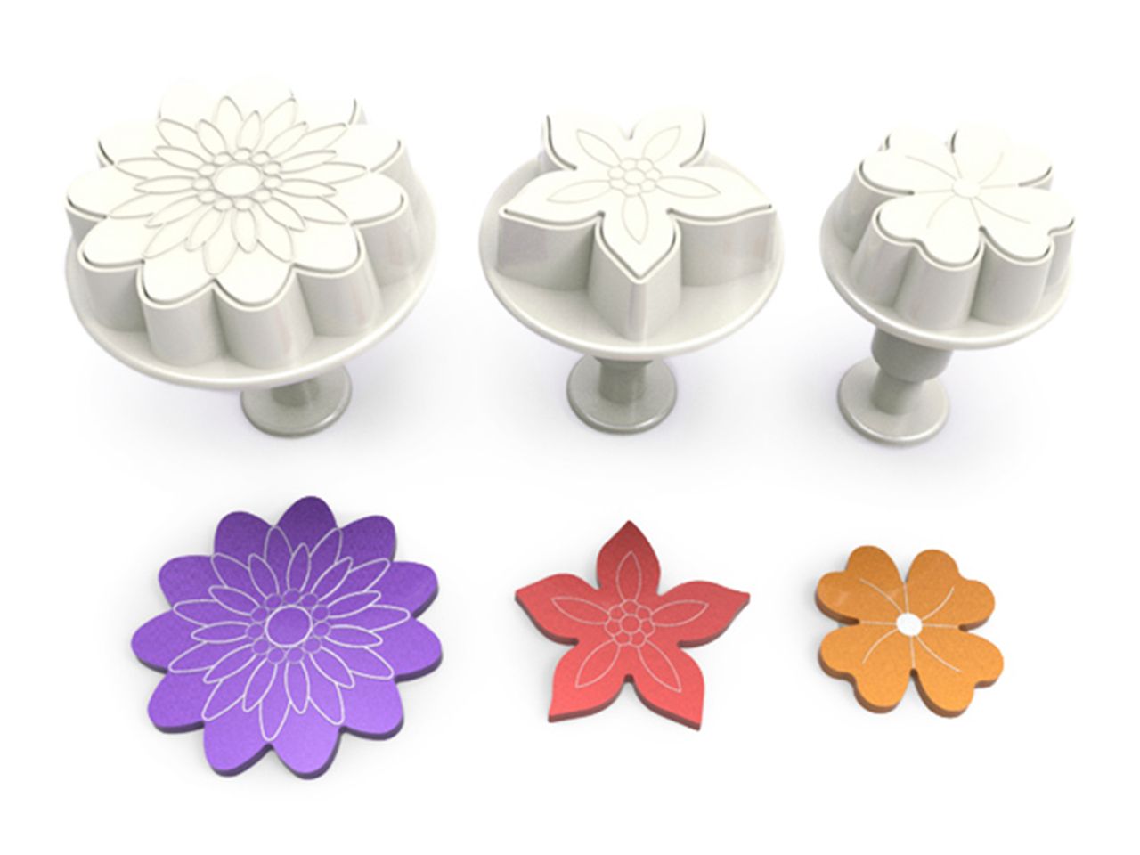 DEKOFEE Ausstecher-Set mit Stempel: Blüten-Mix, Kunststoff, Weiß, 3er-Set