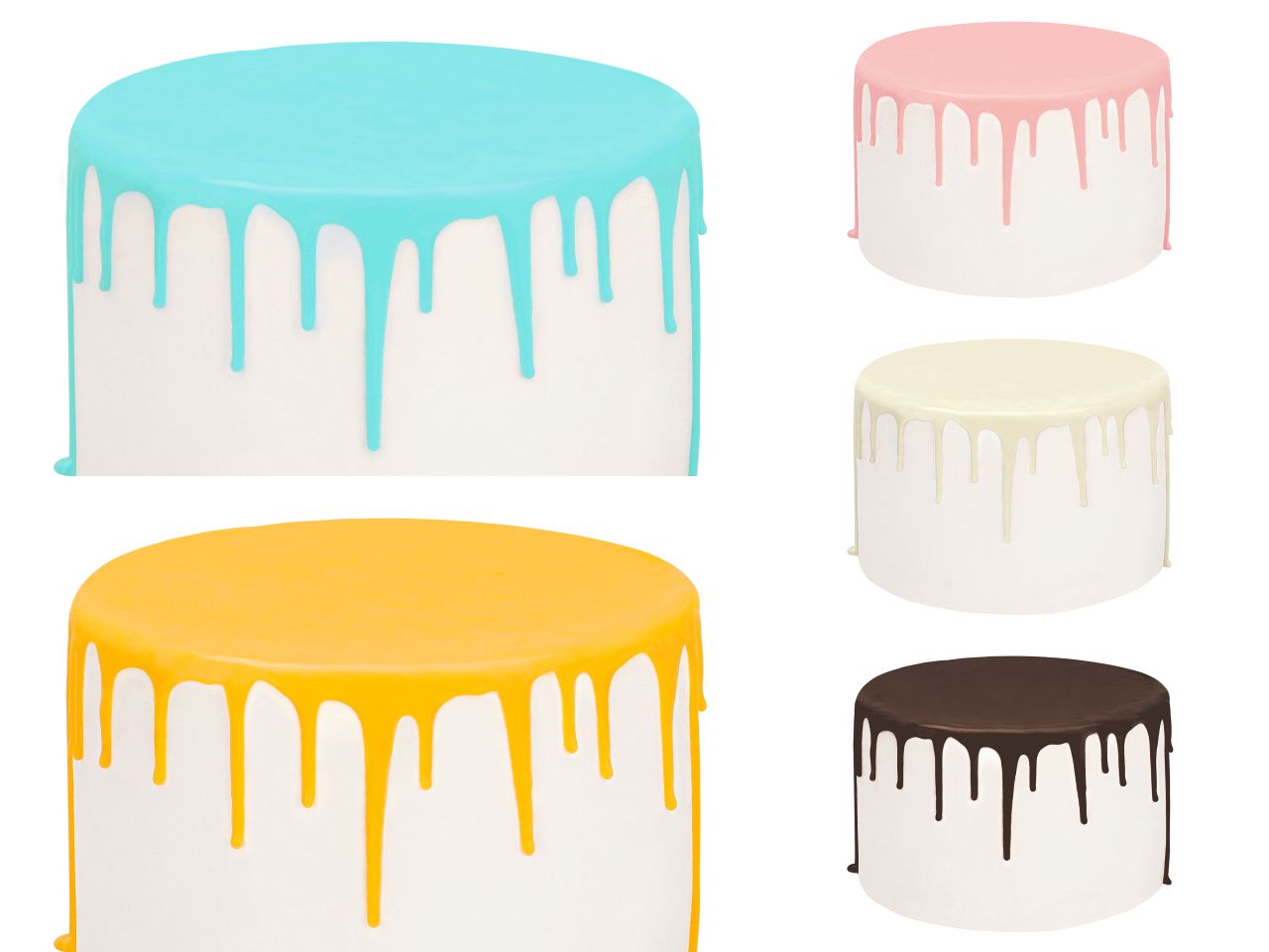 Drip Cake-Glasur Basic Set, 5 Farben, inkl. Spritzflasche, 5 x 250 g