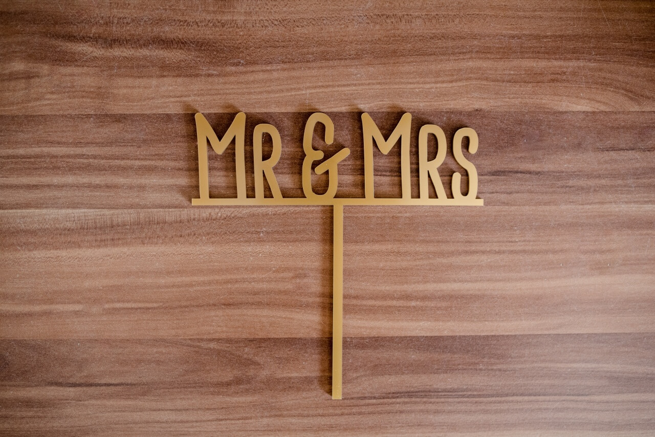 Cake Topper Mr & Mrs, Gold, Acryl, 179 x 57mm