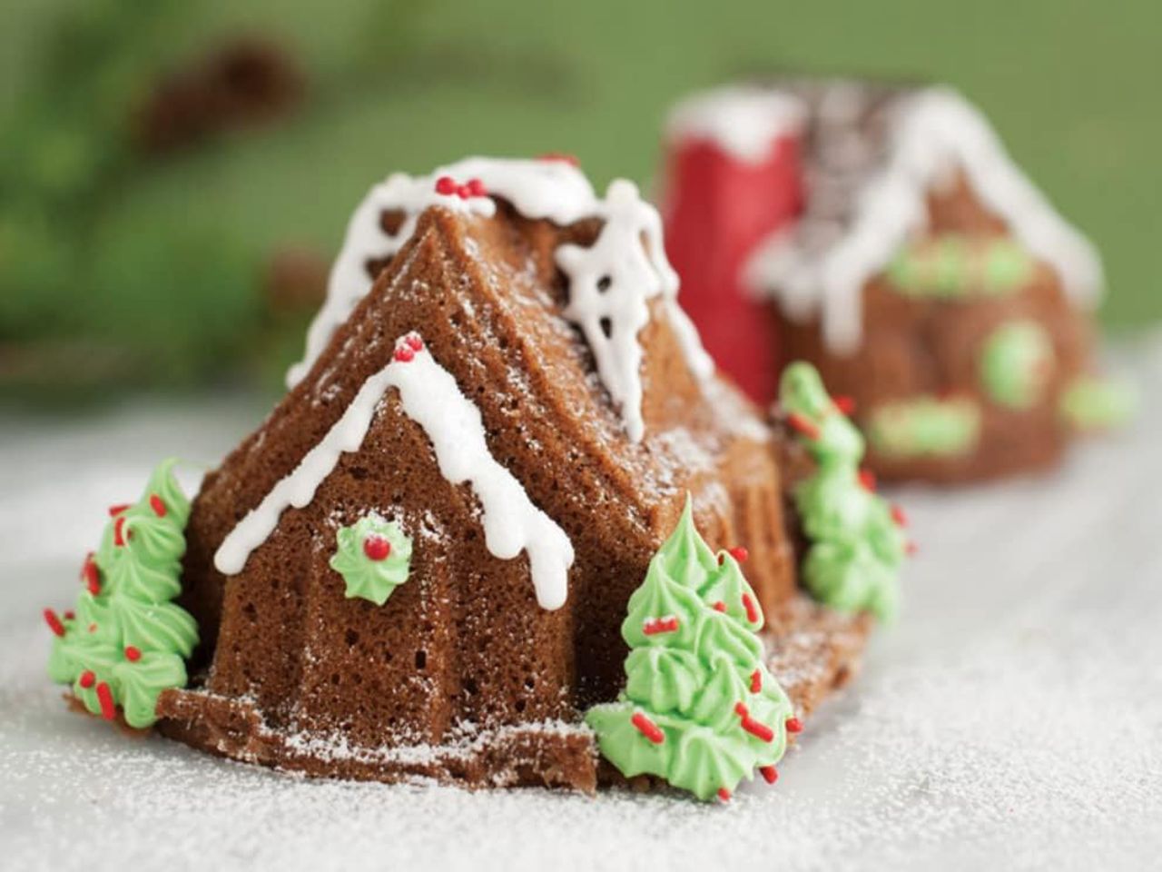 Nordic Ware: Aluguss-Backform Gingerbread House Duet, Antihaft, 1,2 L, 2 Mulden à 11,5-12 x 12,5-13,3 x 9 cm