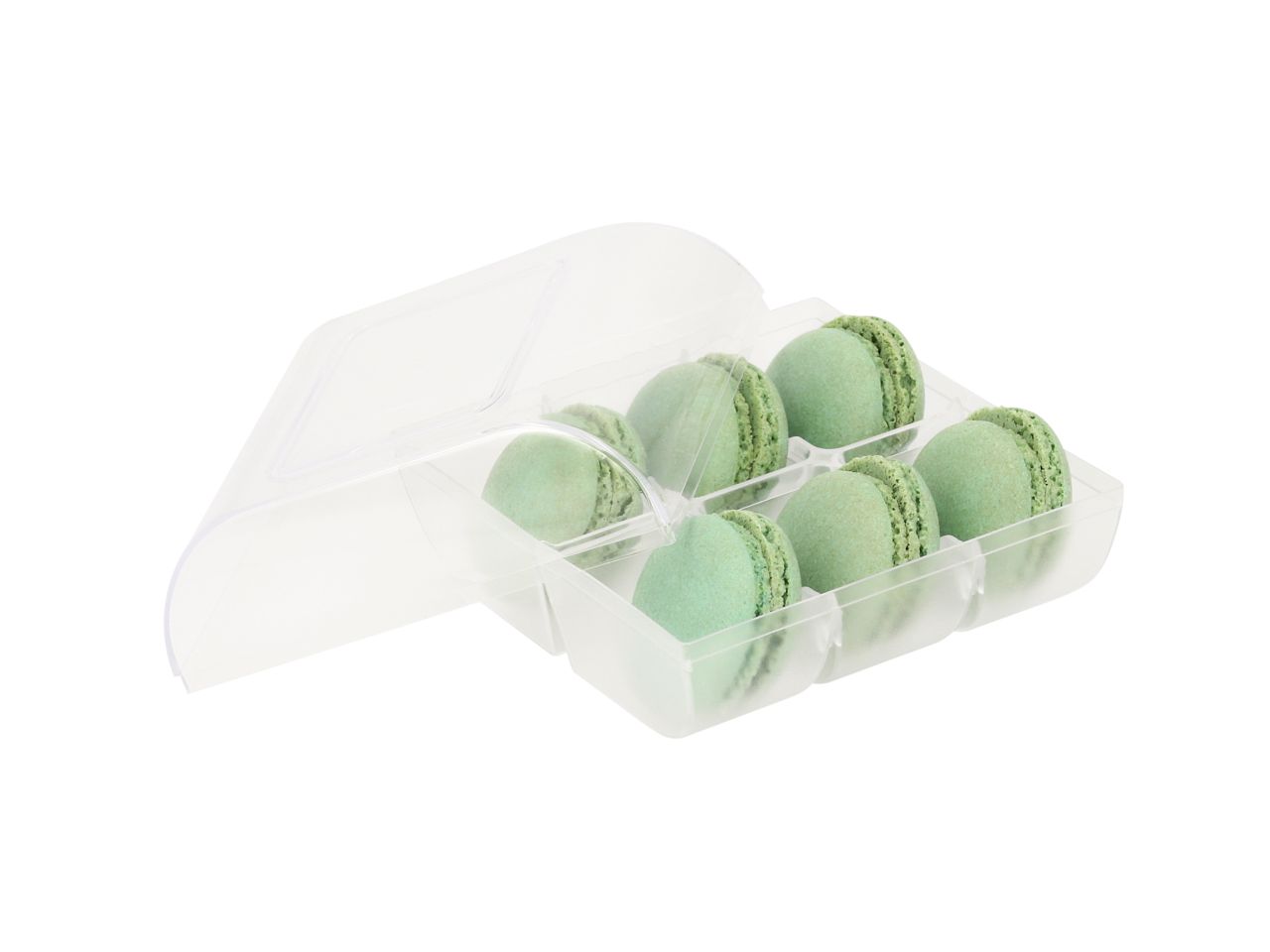 Macaron-Halbschalen, 12 Stück grün in 6er Box transparent