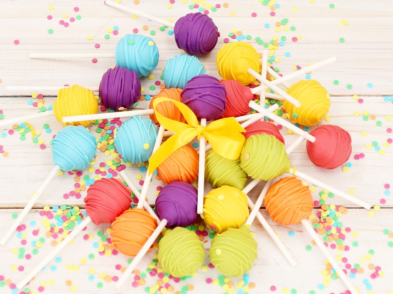 Cake Pop-Glasur: Rainbow-Set Maxi, 6 Regenbogenfarben à 260 g, inkl. 50 Stiele, Weiß, 10 cm