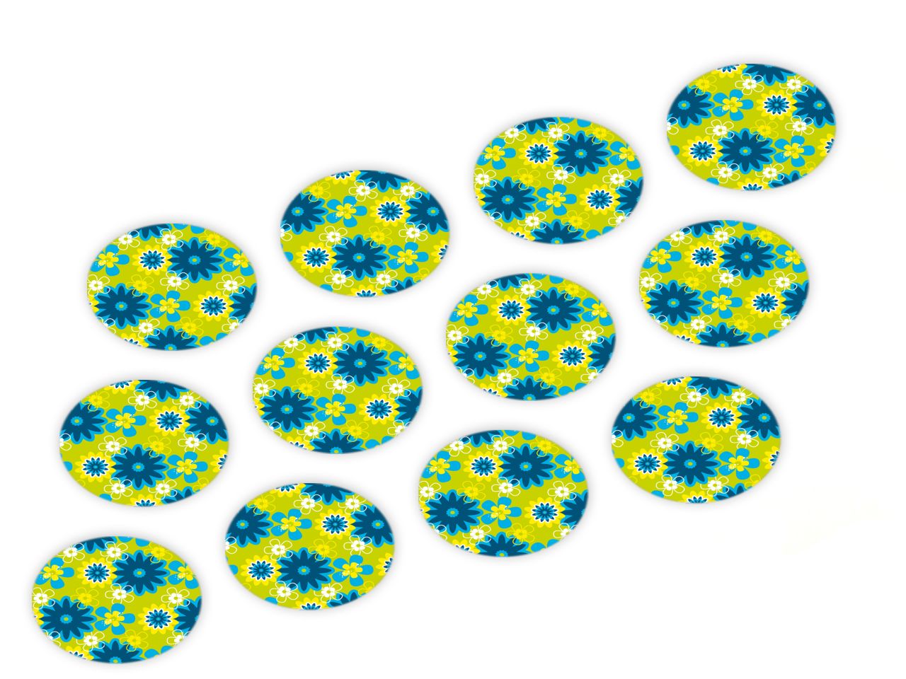 Cupcake Buttons: Blumen Grün, Fondant, Grün und Blau, 12 Stück á 3 cm