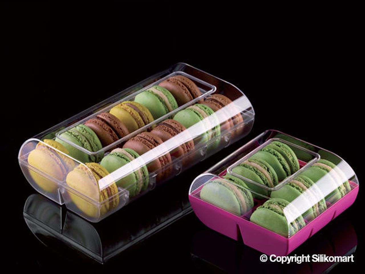 Macarons-Verpackung: Schwarz, Kunststoff, Schwarz & transparent, für 6 Macarons, 9,9 x 9,4 x 5,3 cm