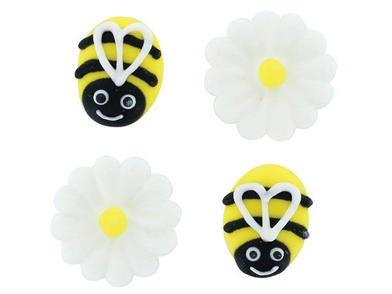 Culpitt: Zuckerdekor Bienen & Blumen, Gelb, Schwarz & Weiß, 12 Stück á 25 mm