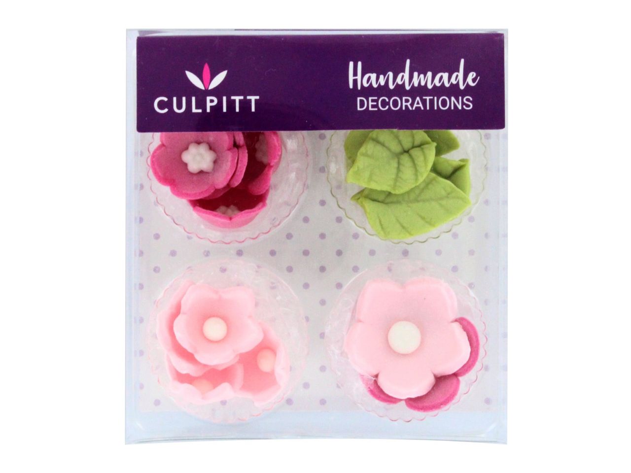 Culpitt: Zuckerblüten Blumen & Blätter, 6 Designs, Hot Pink, Rosa & Grün, 16-teilig